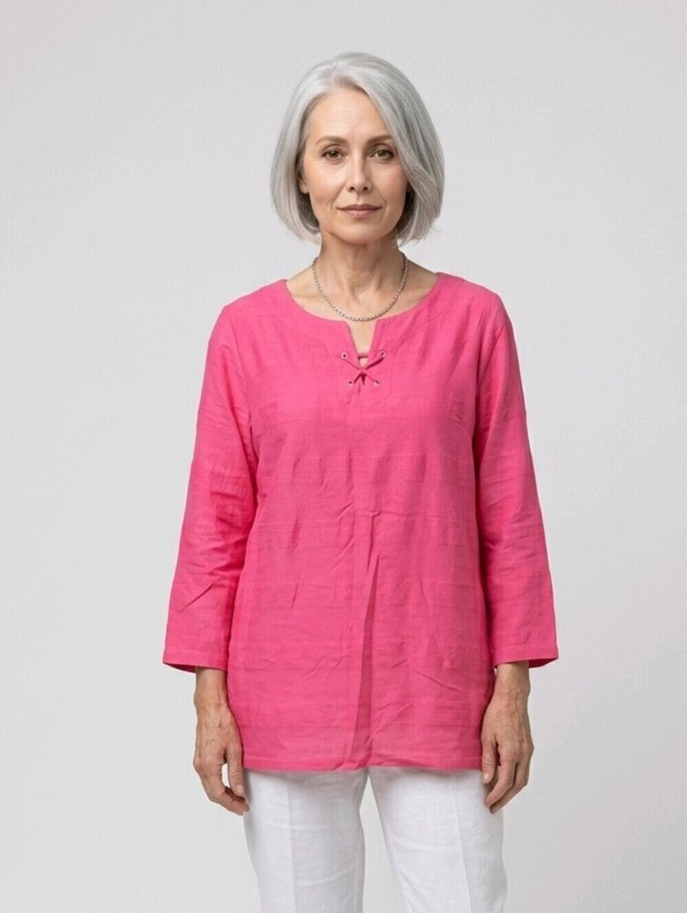 NWT Talbots Textured Hot Pink Lace-Up Neck Tunic Sz Small